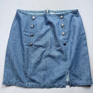 Sun River Denim Skirt Mini‎ Blue Jean Button Front Slit Women's Large